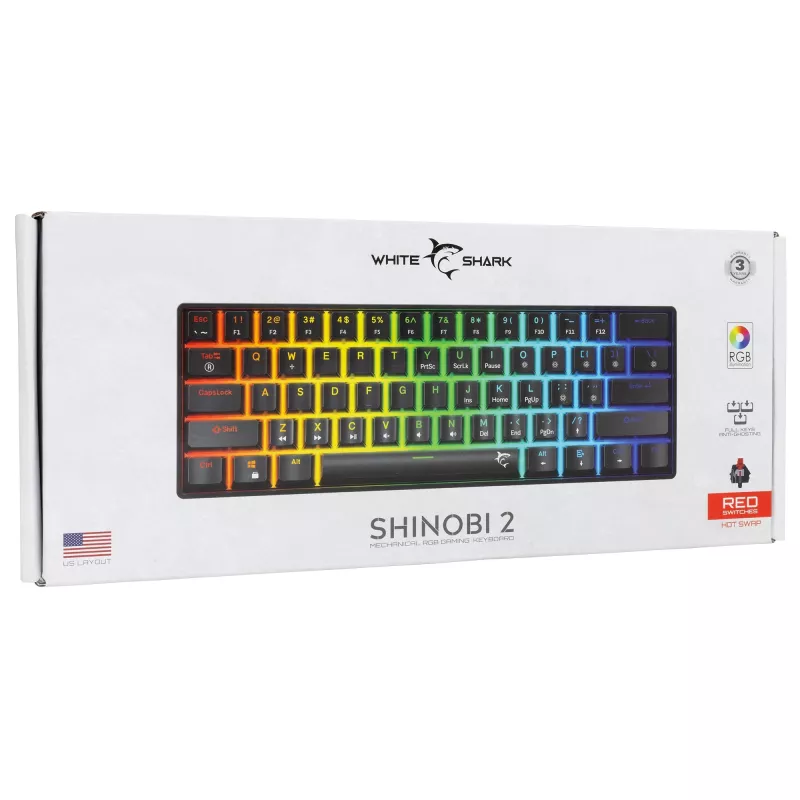 Teclado mecânico gaming White Shark Shinobi-2 com Red Switches, preto, layout US