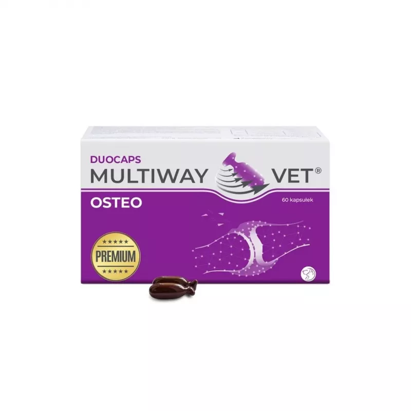 Cápsulas softgel JM Sante Multiway Vet Duocaps Osteo — suporte articular para cães e gatos adultos, embalagem de 150 g