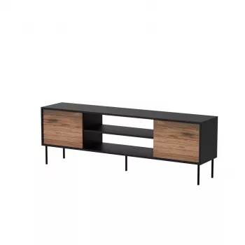 Móvel de TV cama meble EF CORTINA 180×40×60 cm, tampo superior preto, estrutura nogueira