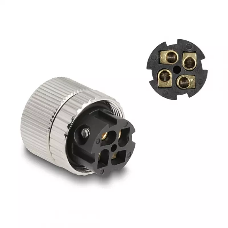 Conector M12 DeLOCK codificação A 4 pinos conector fêmea 90° angular metal
