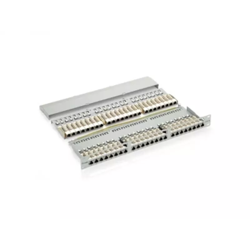 Patch panel blindado Equip 48 portas Cat.6, preto, RJ-45, dourado, Cat6, montagem em rack, 1U, preto
