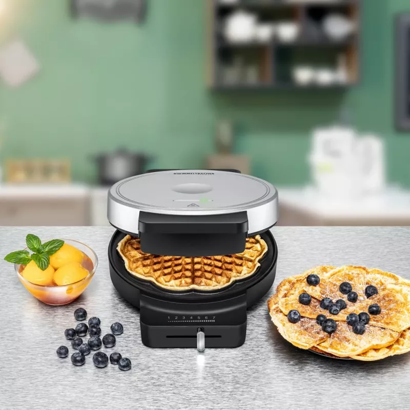 ROMMELSBACHER WA 850, 1 waffle(s), redondo, formato coração, preto, prateado, 17,5 cm, plástico, 850 W
