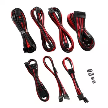 Kit de cabos de fonte CableMod C-Series PRO RM Black Label CM‑PCSR‑16P3KIT‑NKKR‑R — cabos modulares de PSU revestidos preto-vermelho
