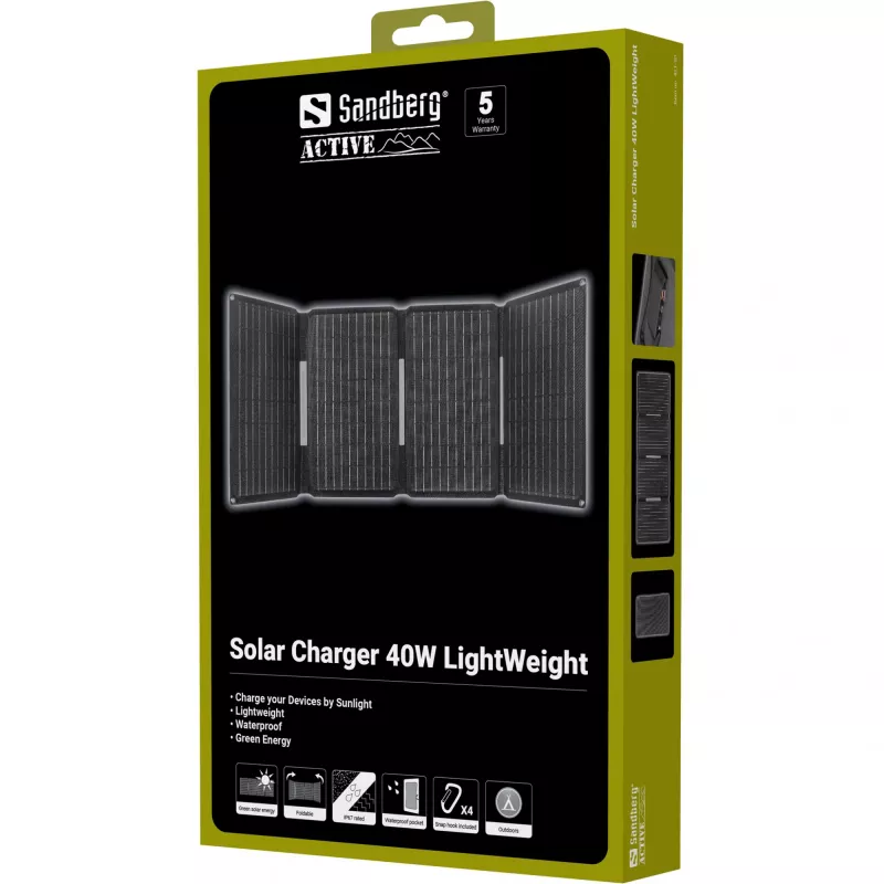 Carregador solar SANDBERG 421-20 40W leve – painel solar portátil, saída 40 W
