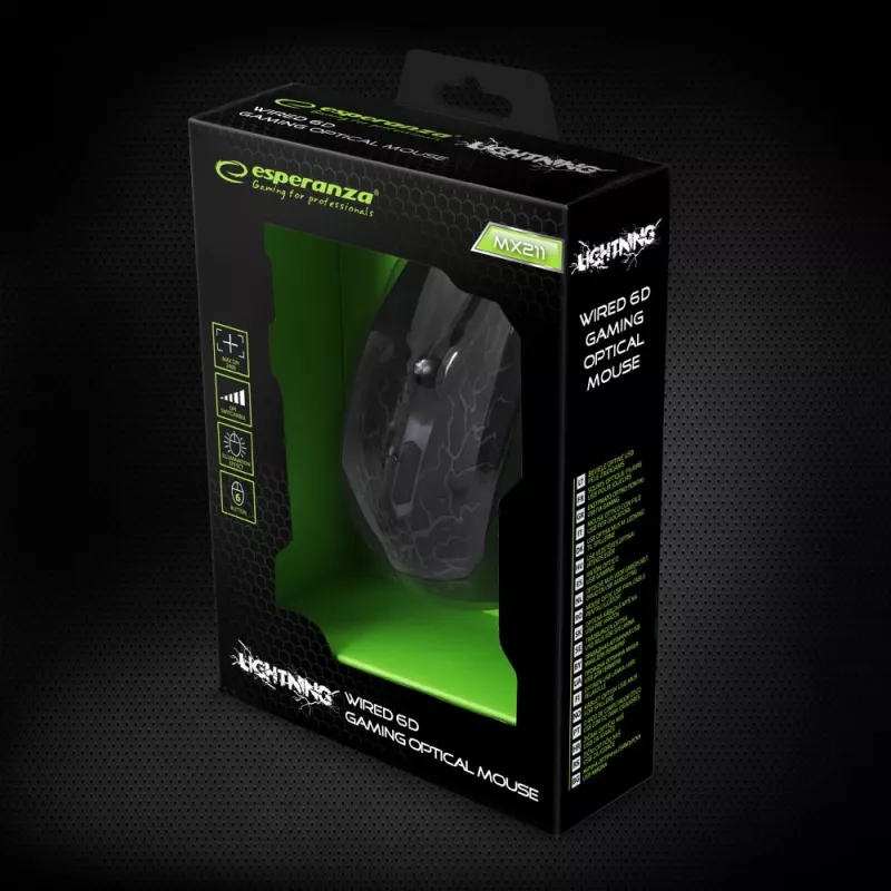Esperanza MX211 LIGHTNING - Rato - USB - rato - ótico - 6 botões - preto