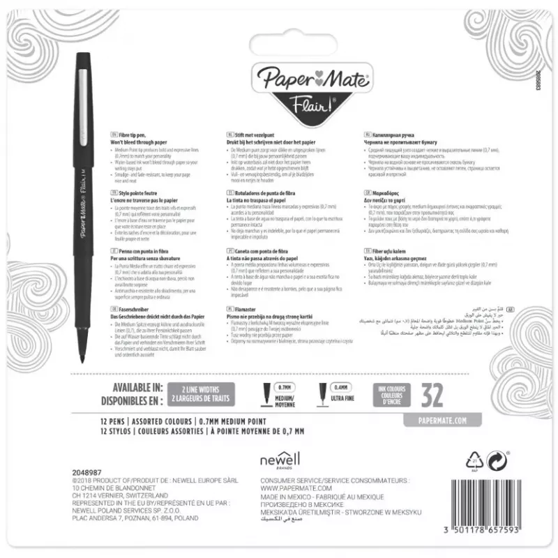 Marcador de feltro médio Papermate Flair 12 unid.