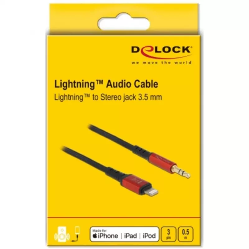 Delock - cabo Lightning para tomada de auscultadores - Lightning macho para mini-phone estéreo 3,5 mm macho - 50cm - preto, vermelho (86586)