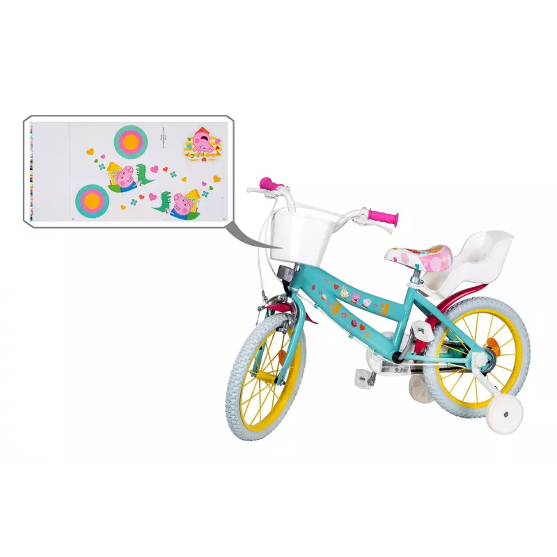Bicicleta infantil Toimsa TOI1698 16 polegadas com gráficos Peppa Pig, adequada para idade 3–6