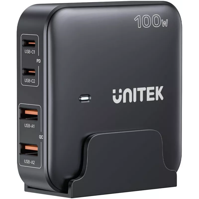 Carregador de secretária Unitek P1229ABK01-EU 100 W com 2× USB-A e 2× USB-C