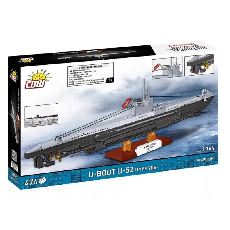 Conjunto de construção Cobi Submarino U-52 – conjunto de modelo de 474 peças