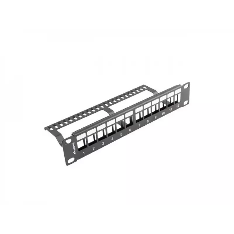 Lanberg PPKS-9112-B Painel de patch vazio 12 portas 1U 10 polegadas com organizador Keystone, preto