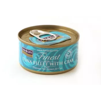 Comida húmida para gatos FISH4DOGS Filete de Atum com Caranguejo 70 g — lata, 70 g, 85% humidade, 12% proteína