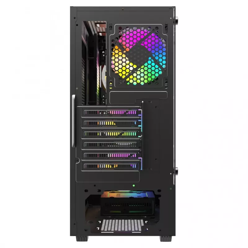Caixa de PC SAVIO Noctis Flow RGB — Cube, ATX/Mini-ITX, 3 ventoinhas frontais de 120 mm, janela lateral em vidro temperado, GPU máx. 35 cm