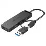 Vention hub USB 3.0 de 4 portas com interface 2 em 1 USB-C e USB 3.0 e alimentação 0,15M ABS Type
