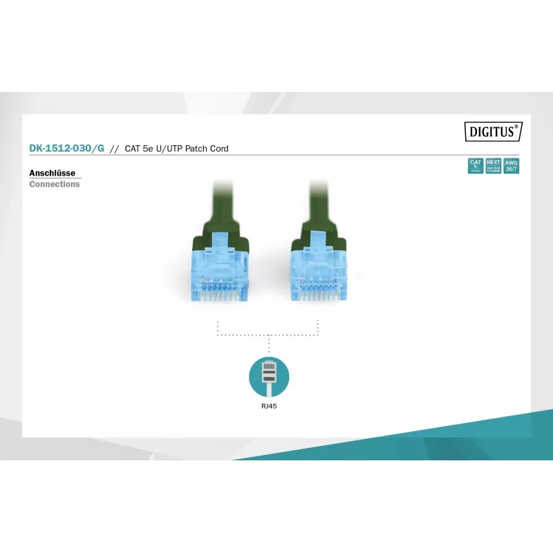 Cabo de rede patch DIGITUS CAT5e U/UTP, 3 m, RJ-45 para RJ-45, verde