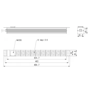 Unidade de distribuição de energia GEMBIRD EG-PDU-10C132C19 — 10x tomadas C13, rack 1HE, entrada C19 16A, cabo de 2 m, 3500 W