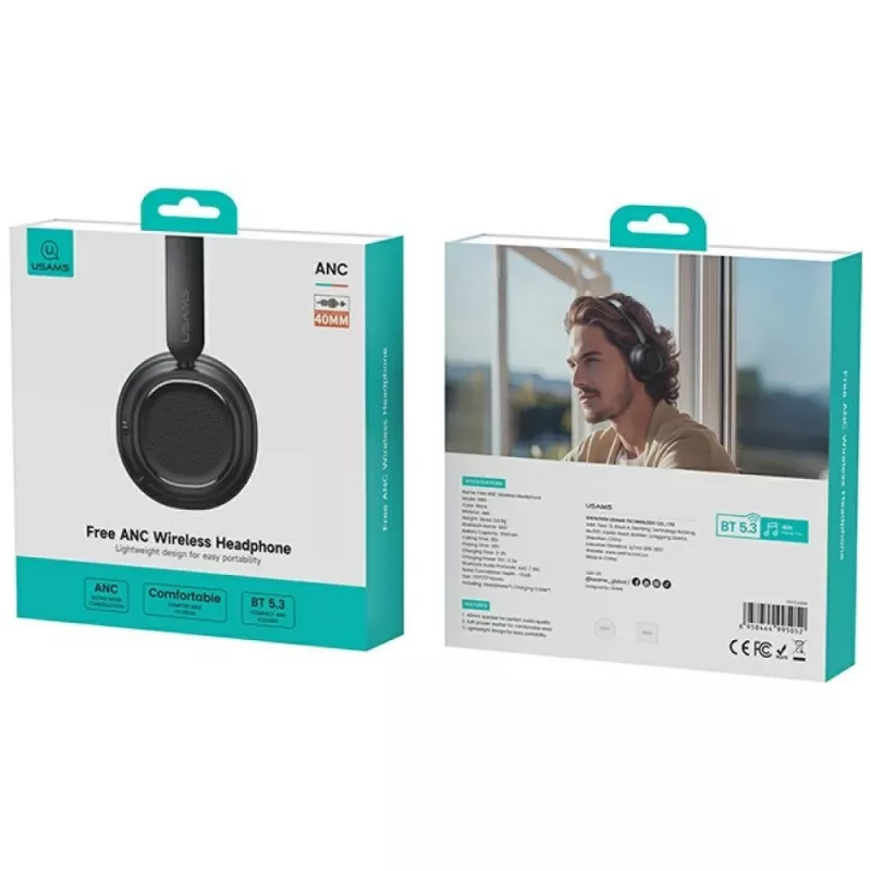Auscultadores Bluetooth 5.3 Usams SR01 ANC preto