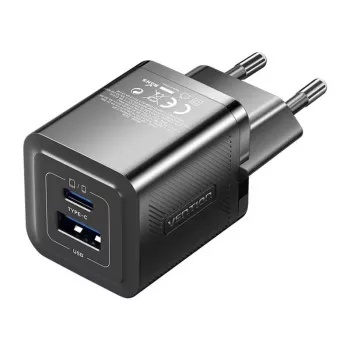 Carregador rápido de parede Vention FEQB0-EU 30W, 1x USB-C, preto — para smartphone, tablet, smartwatch, auscultadores