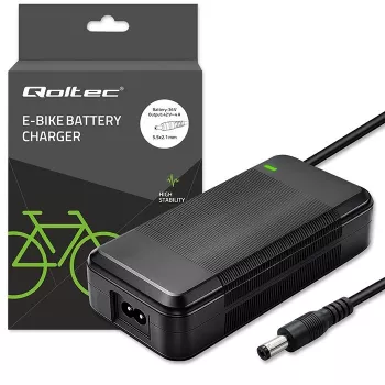 Carregador QOLTEC 36V–42V 4A para bicicleta elétrica, ficha DC 5,5×2,1 mm