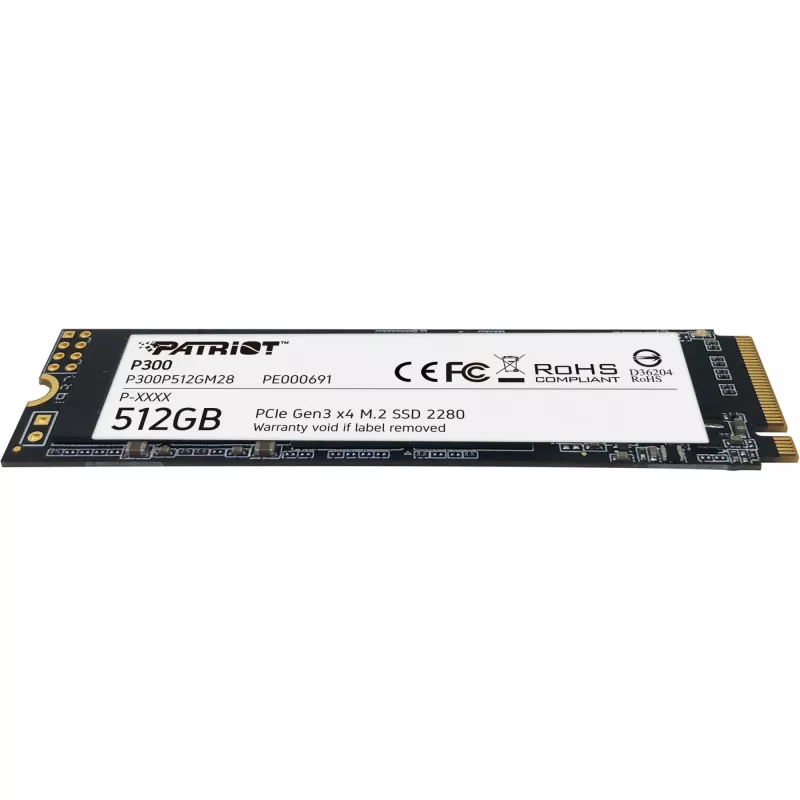 SSD interno PATRIOT P300 512 GB M.2 PCIe NVMe — Leitura 1700 MB/s, Escrita 1200 MB/s, 3D NAND, 3,8 mm, TBW 240