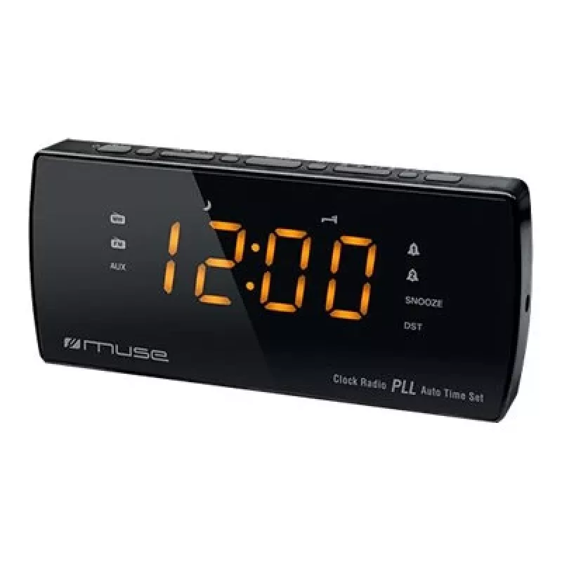 Rádio-despertador Muse M-185 CR — FM/MW, visor LED de 0,9 polegadas, AC 230V com backup por pilha AAA, preto