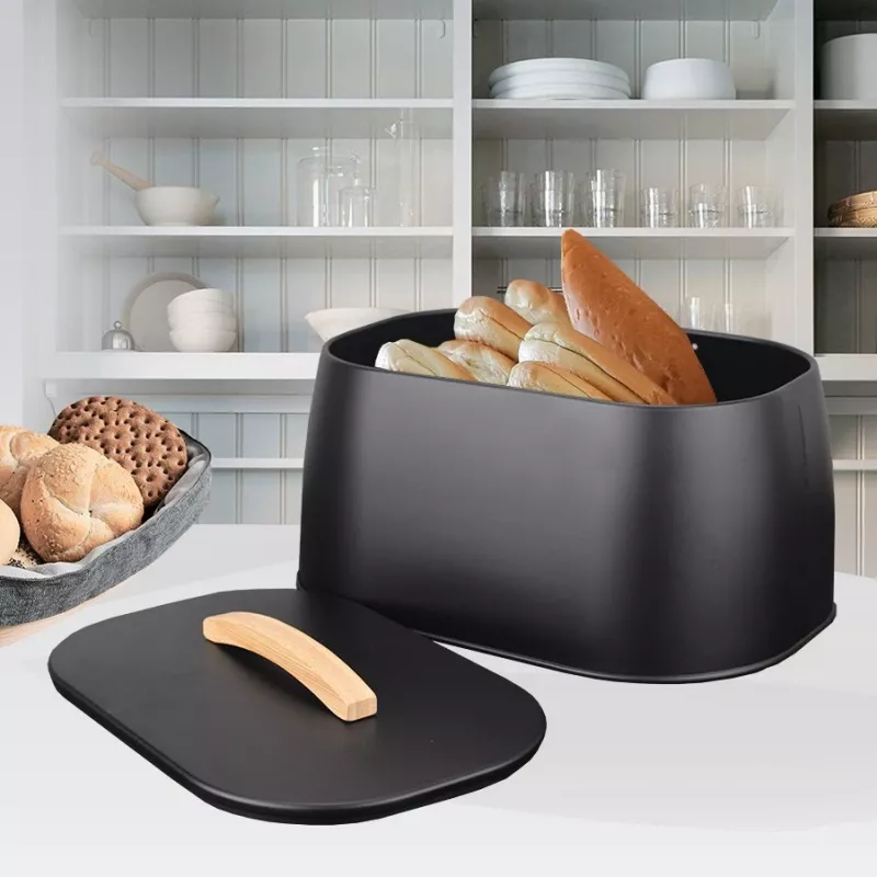 Caixa de pão Maestro MR-1675-Preto, recipiente para guardar pão preto