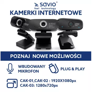 Câmara de internet Savio webcam USB Full HD com microfone incorporado