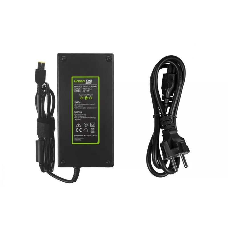 Fonte de alimentação Green Cell AD117P 170W 20V 8,5A para portáteis Lenovo, interior AC/DC, preta