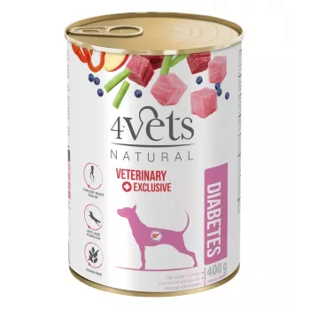 Comida húmida para cães 4vets Natural Diabetes 400 g – alimento dietético para cães adultos diabéticos, peru, 400 g, proteína 5,5 %, gordura 3,3 %