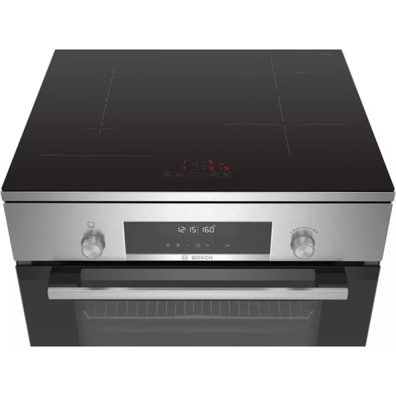 Fogão Bosch HLS79Y351U Série 6 Placa de indução, forno elétrico, aço inoxidável, largura 60 cm, grelhar, LCD, 63 L, profundidade 60 cm