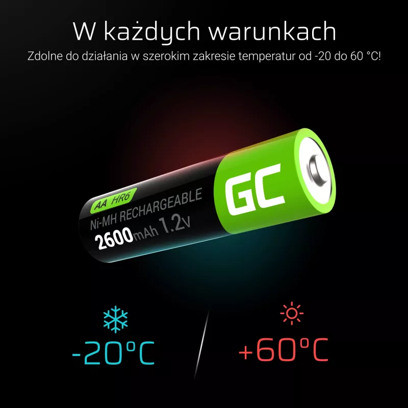 Bateria recarregável Green Cell GR01 AA NiMH 1,2 V 2600 mAh, 4 unid., verde