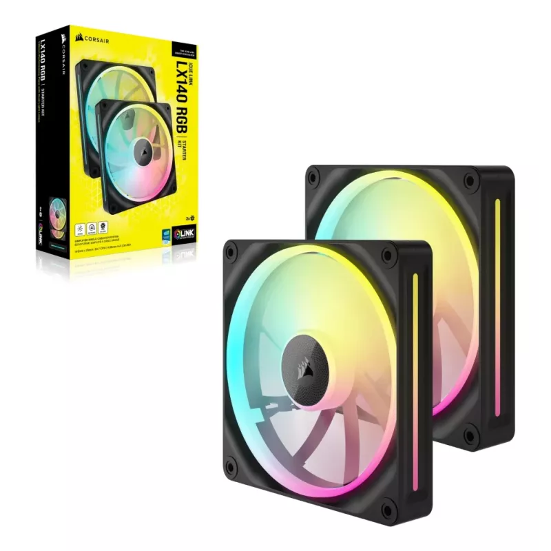 CORSAIR iCUE LINK LX140 RGB PWM ventoinha para caixa, 140 mm, ARGB, (2 un.), preta