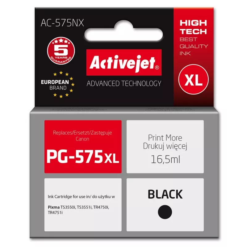Tinta Activejet AC-575NX para impressoras Canon, substituta da Canon PG-575XL; Supreme; 16,5 ml; preta