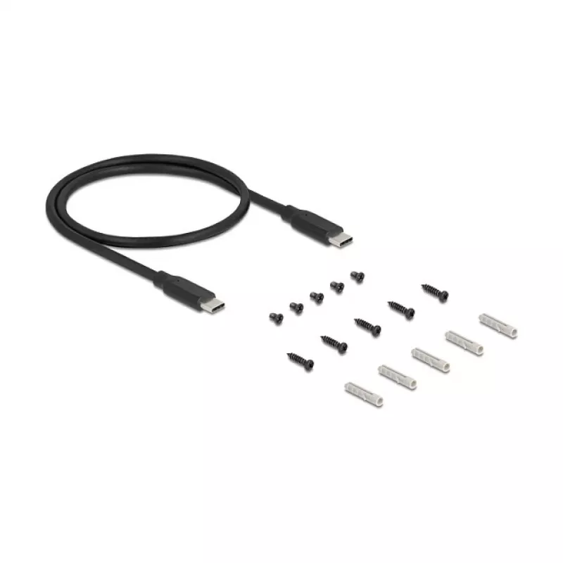 Hub USB DELOCK 3 portas 5 Gbit/s com RJ45 Gigabit PoE++ e host USB Type-C, caixa metálica, isolamento de 1,5 kV, preto