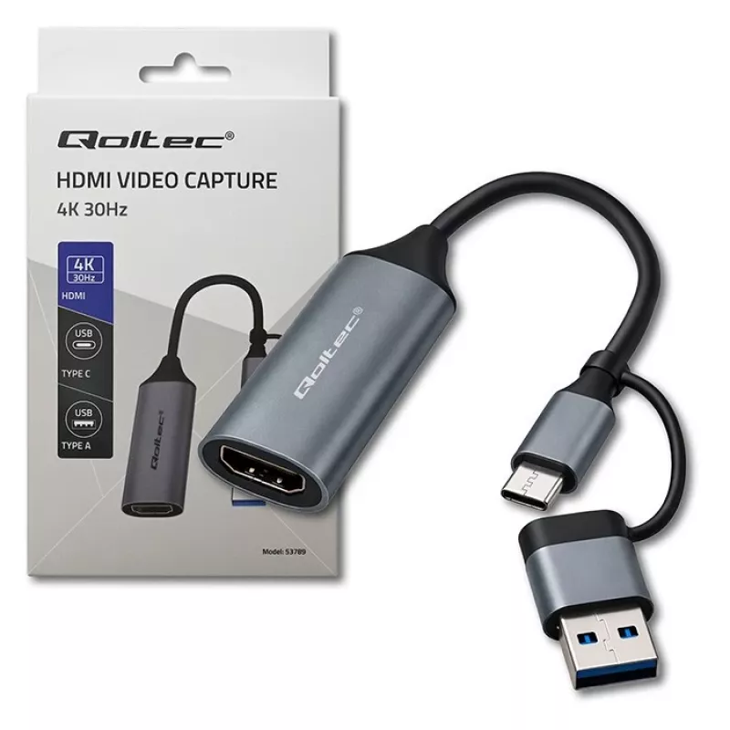 Adaptador USB-C para USB-A e HDMI 4K 30Hz QOLTEC em alumínio