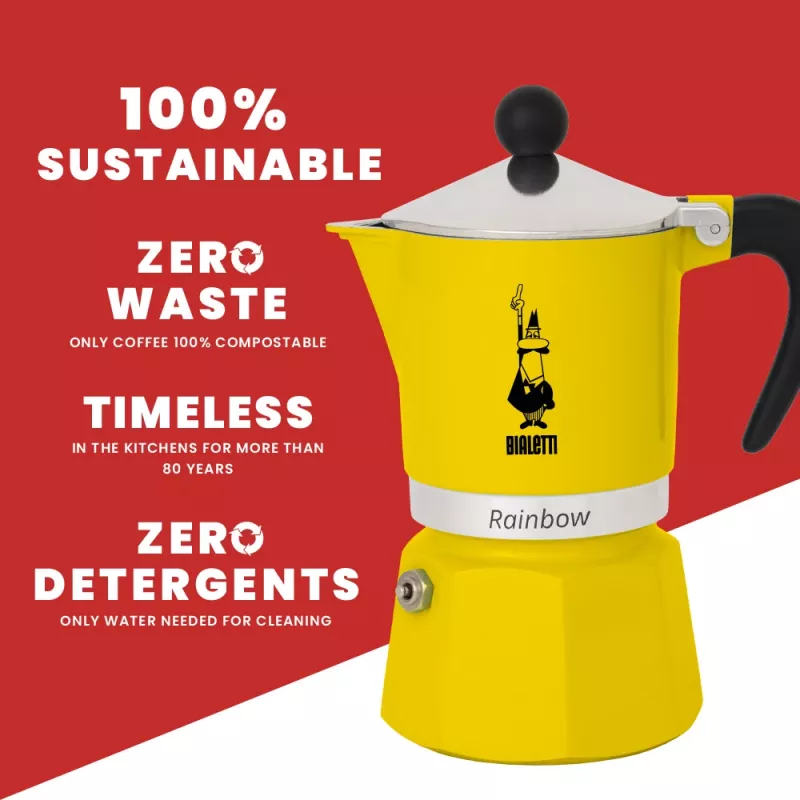 Cafeteira Moka Bialetti Rainbow preto amarelo