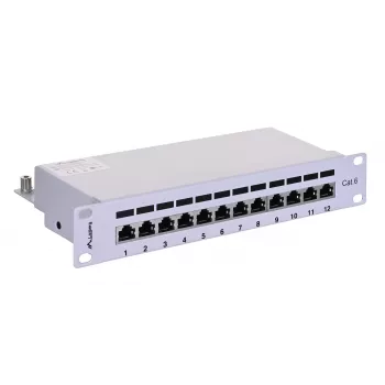 Patch panel LANBERG PPF6-9012-S, 12 portas, metal, cinzento, 1HE, 215×130×44.5 mm