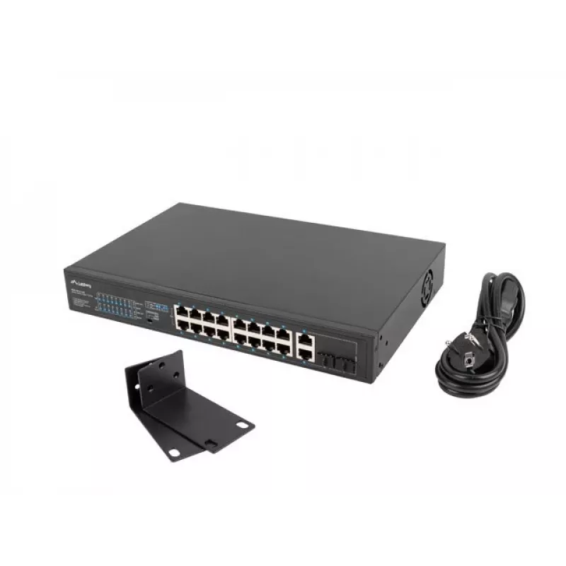 Lanberg RSFE-16P-2C-250 switch PoE+ não gerido, 16x 10/100 PoE+, 2x combo Gigabit, 250 W, rack 1U