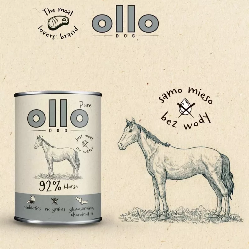 OLLO Pure Horse - Ração húmida para cães - 400g