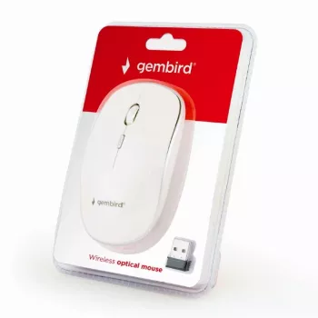 Rato sem fios GEMBIRD MUSW-4B-01-W, ambidestro, ótico 1600 DPI, 4 botões, RF Wireless, branco