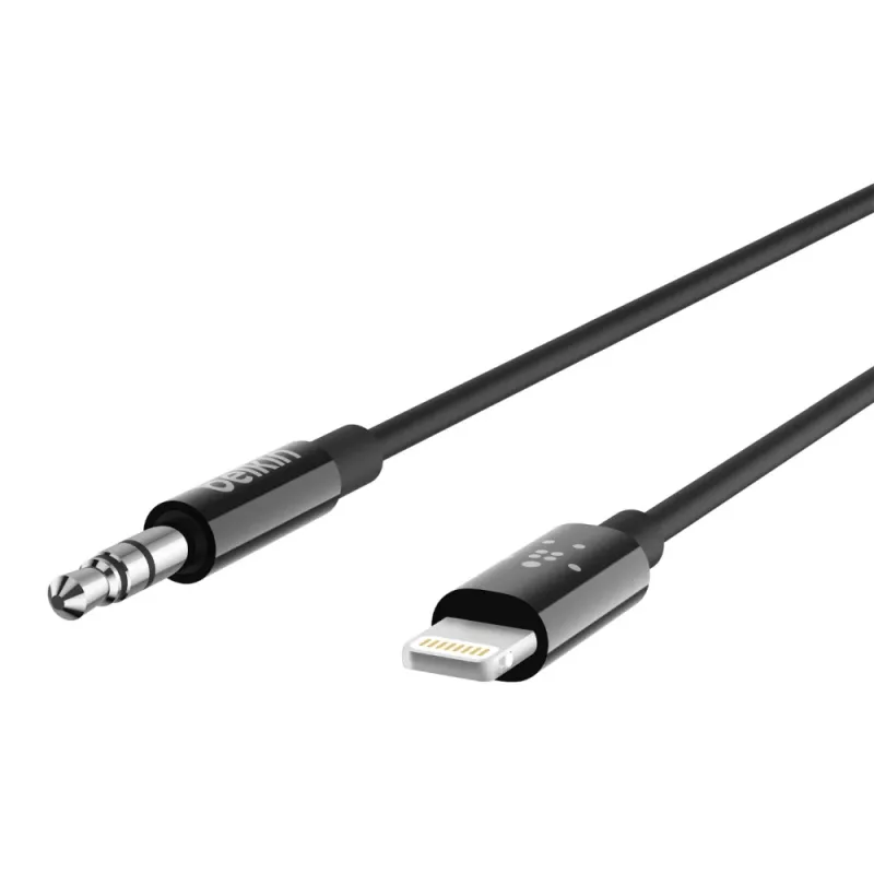 Cabo Belkin Lightning para jack de auscultadores - Lightning macho para ficha mini jack estéreo macho - 91,4 cm - Preto - para Apple iPhone (Lig