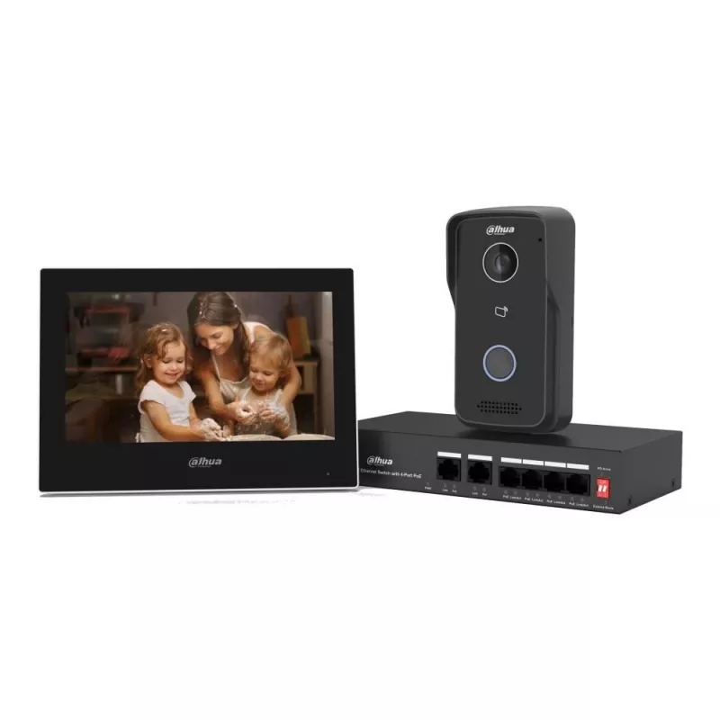 Videoporteiro DAHUA KTP03 monitor de 7 polegadas, ligação de 2 fios, PoE, 1024x600, câmara de 2-MP