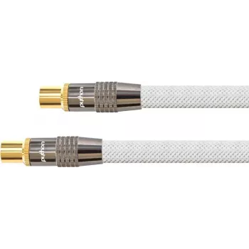 Cabo de antena SAT, ficha IEC/coaxial macho para fêmea, banhado a ouro, blindagem 120 dB, 75 Ohm, revestimento de nylon branco, 3 m, Série PYTHON® (GC-M2004)