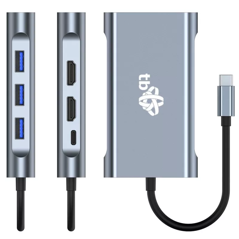 HUB 8in1 adaptador USB C HDMI x2 USB VGA RJ45 PD