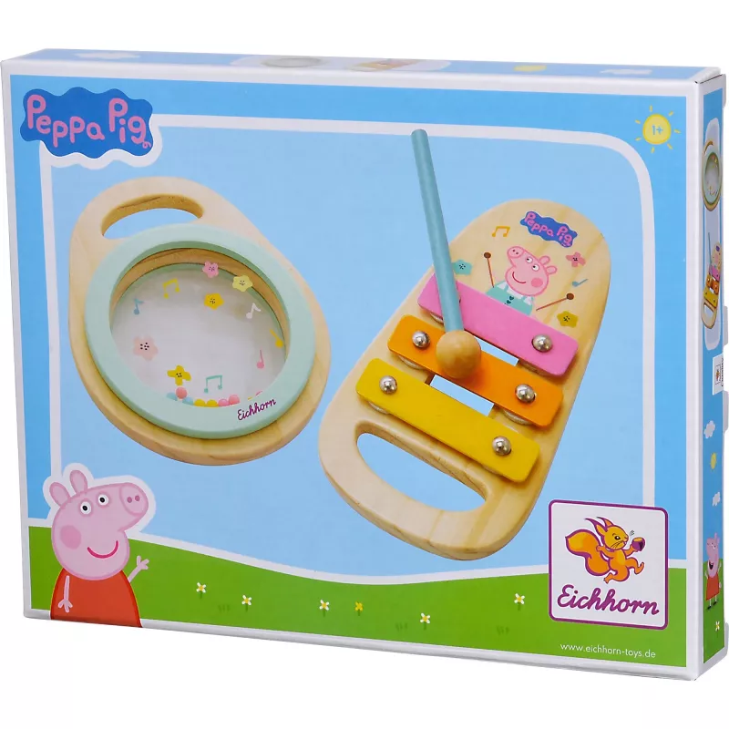 Conjunto musical de madeira Peppa Pig, brinquedo musical 2 peças