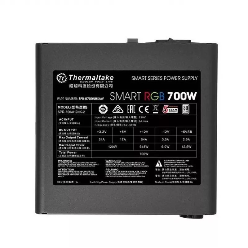 Fonte de alimentação Smart 700W RGB, 80PLUS, 230V EU, 2xPEG, 120mm, Single Rail