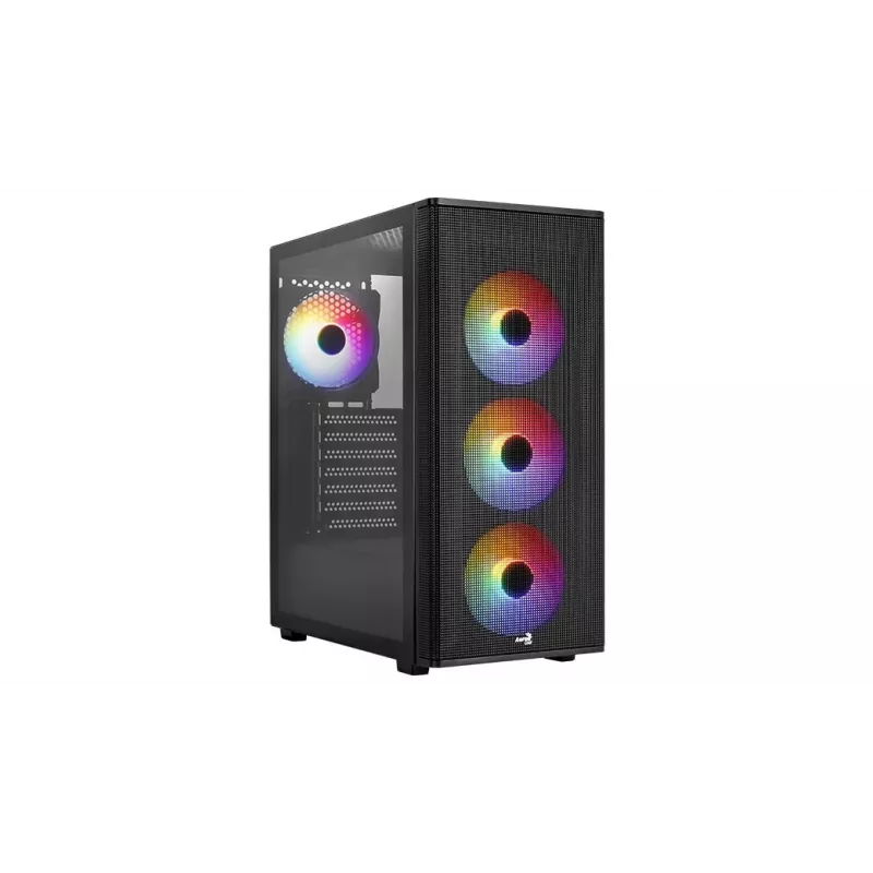 Caixa de PC AEROCOOL PGS DESIGNER-G-BK-v1 Torre Midi ATX, vidro temperado, 4 ventoinhas RGB, suporta ATX, GPU 34,5 cm, dissipador da CPU 158 mm
