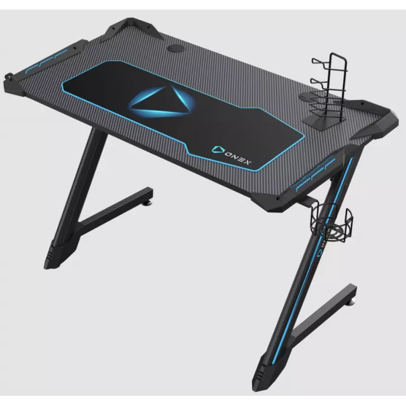 Onex | Secretária gaming RGB com porta-copos, gancho para headset, suporte para gamepad, 114 cm (L) | GD1200Z | Preto