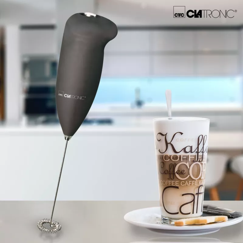 Clatronic MS 3089 Espumador de leite a pilhas, preto/aço inoxidável