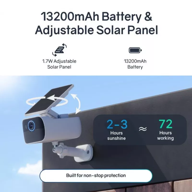 Safemo SC1 SolarCam, vídeo 4K UHD, zoom 8×, visão 132°, visão noturna, Wi-Fi 2,4 GHz, solar 1,5 W, branco